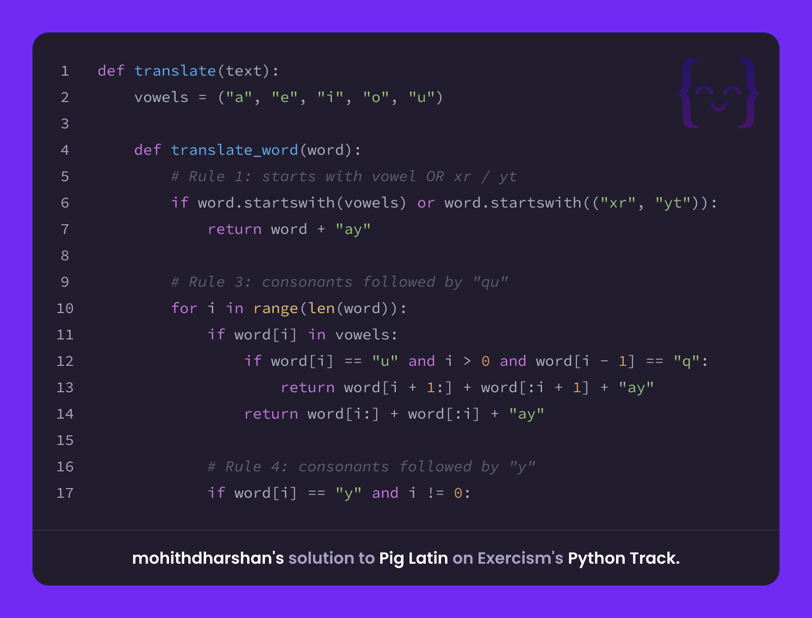 mohithdharshan's solution for Pig Latin in Python on Exercism