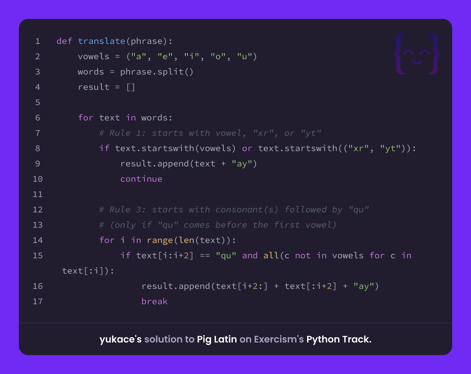 yukace's solution for Pig Latin in Python on Exercism