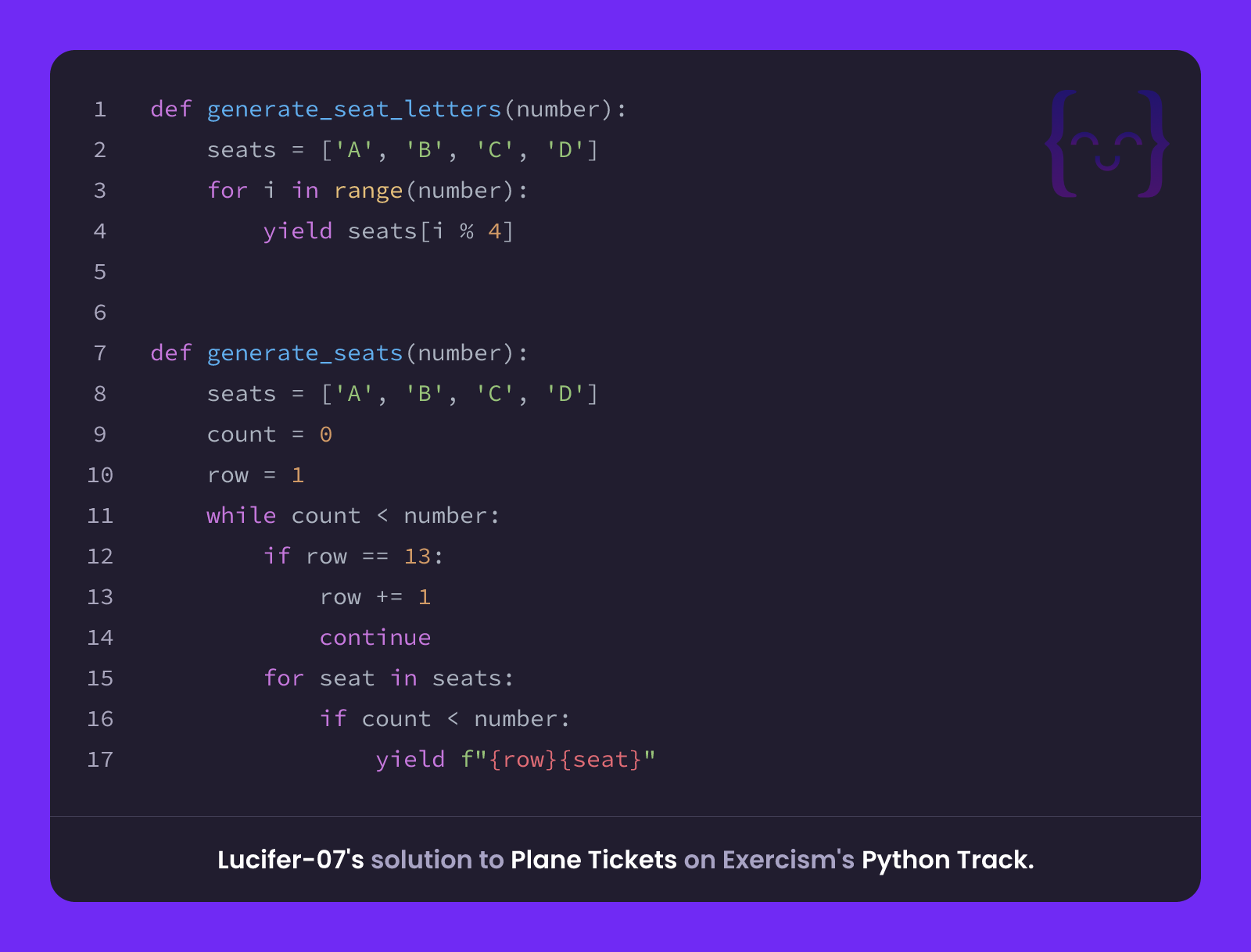 Lucifer-07's solution for Plane Tickets in Python on Exercism