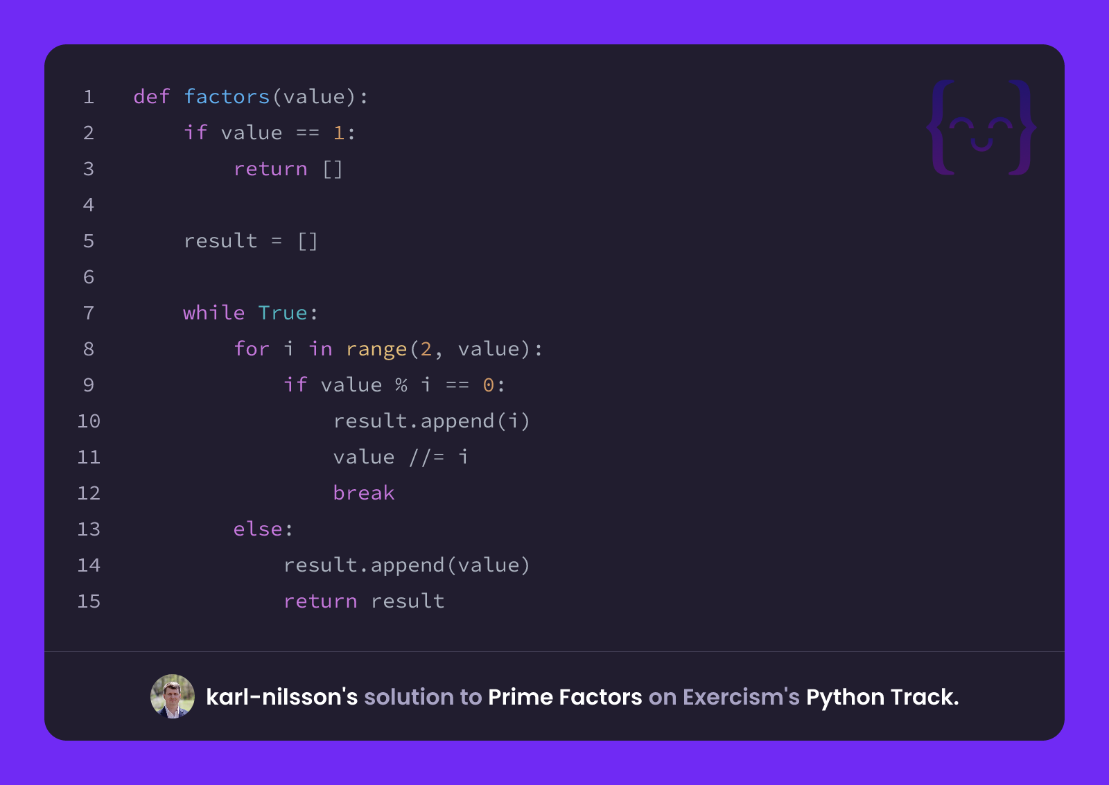 karl-nilsson's solution for Prime Factors in Python on Exercism