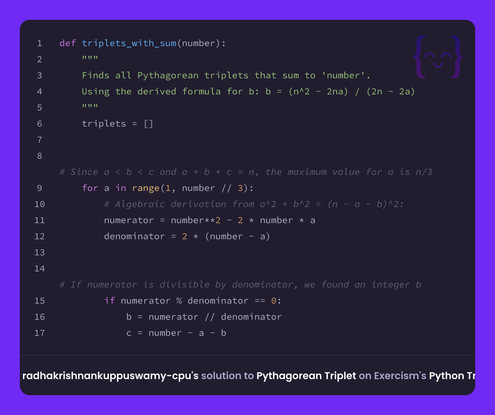 radhakrishnankuppuswamy-cpu's solution for Pythagorean Triplet in ...