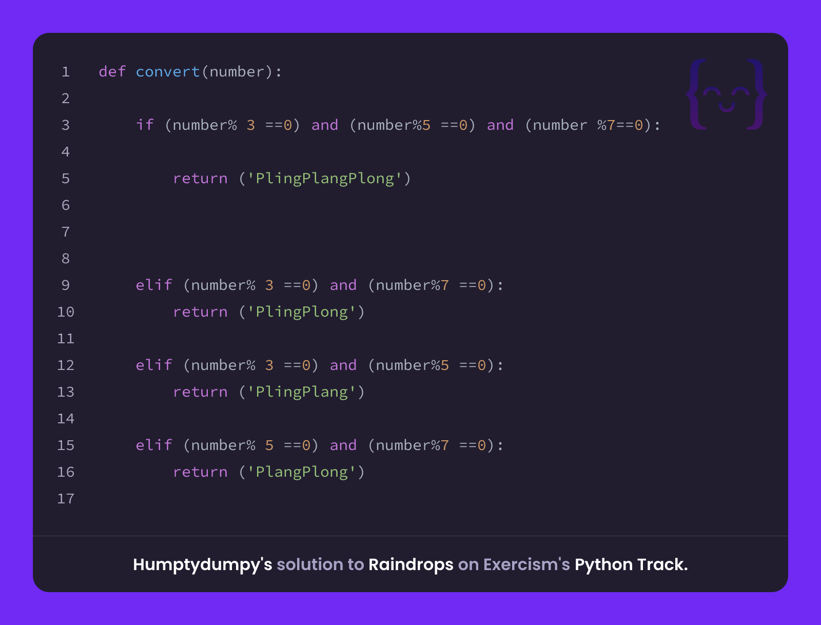 Humptydumpy's solution for Raindrops in Python on Exercism