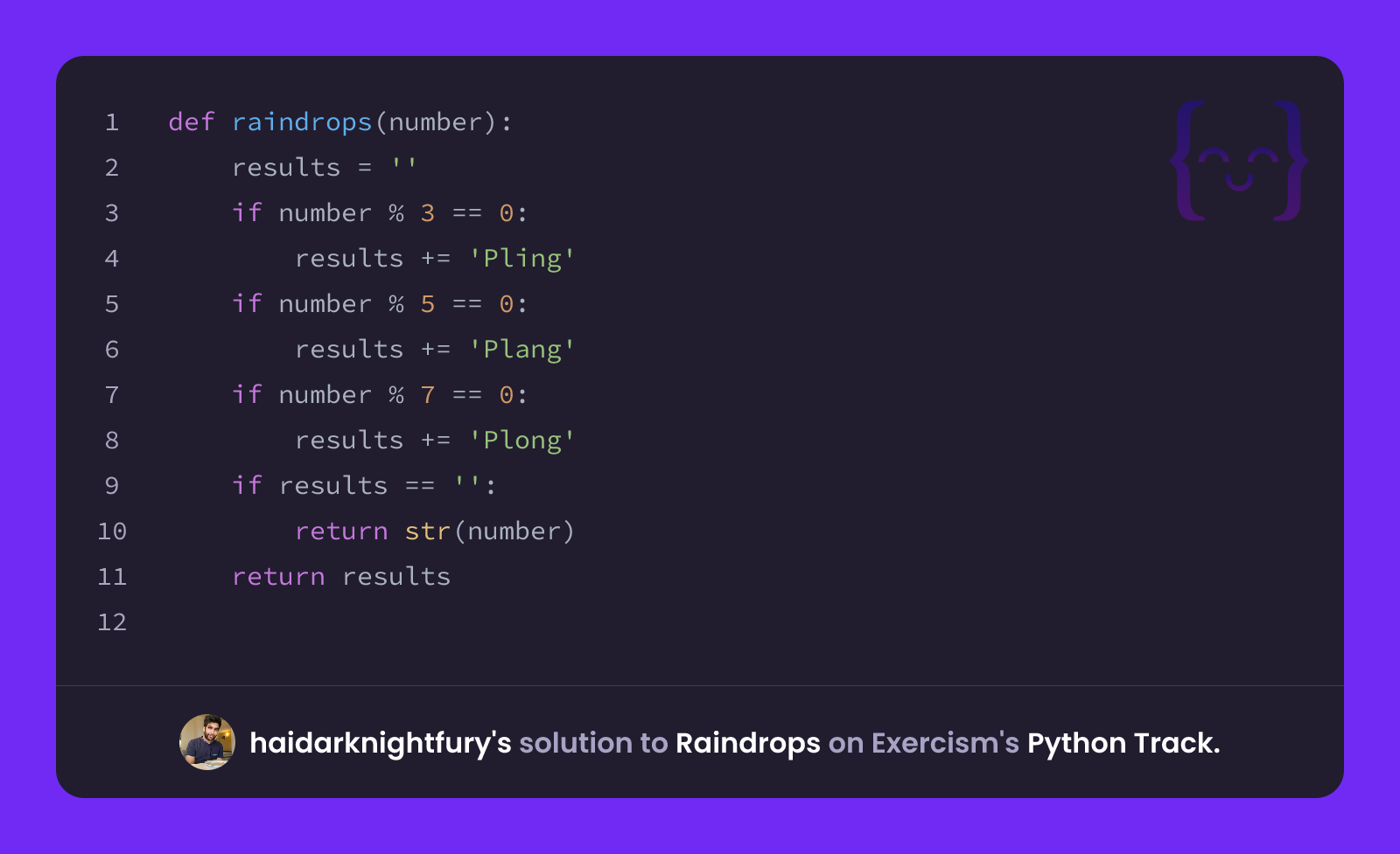 haidarknightfury's solution for Raindrops in Python on Exercism