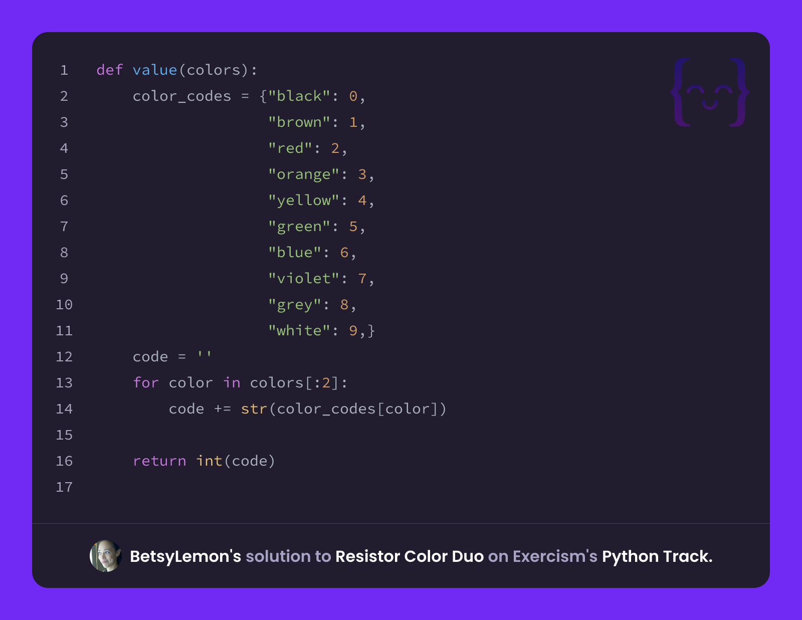 BetsyLemon's solution for Resistor Color Duo in Python on Exercism