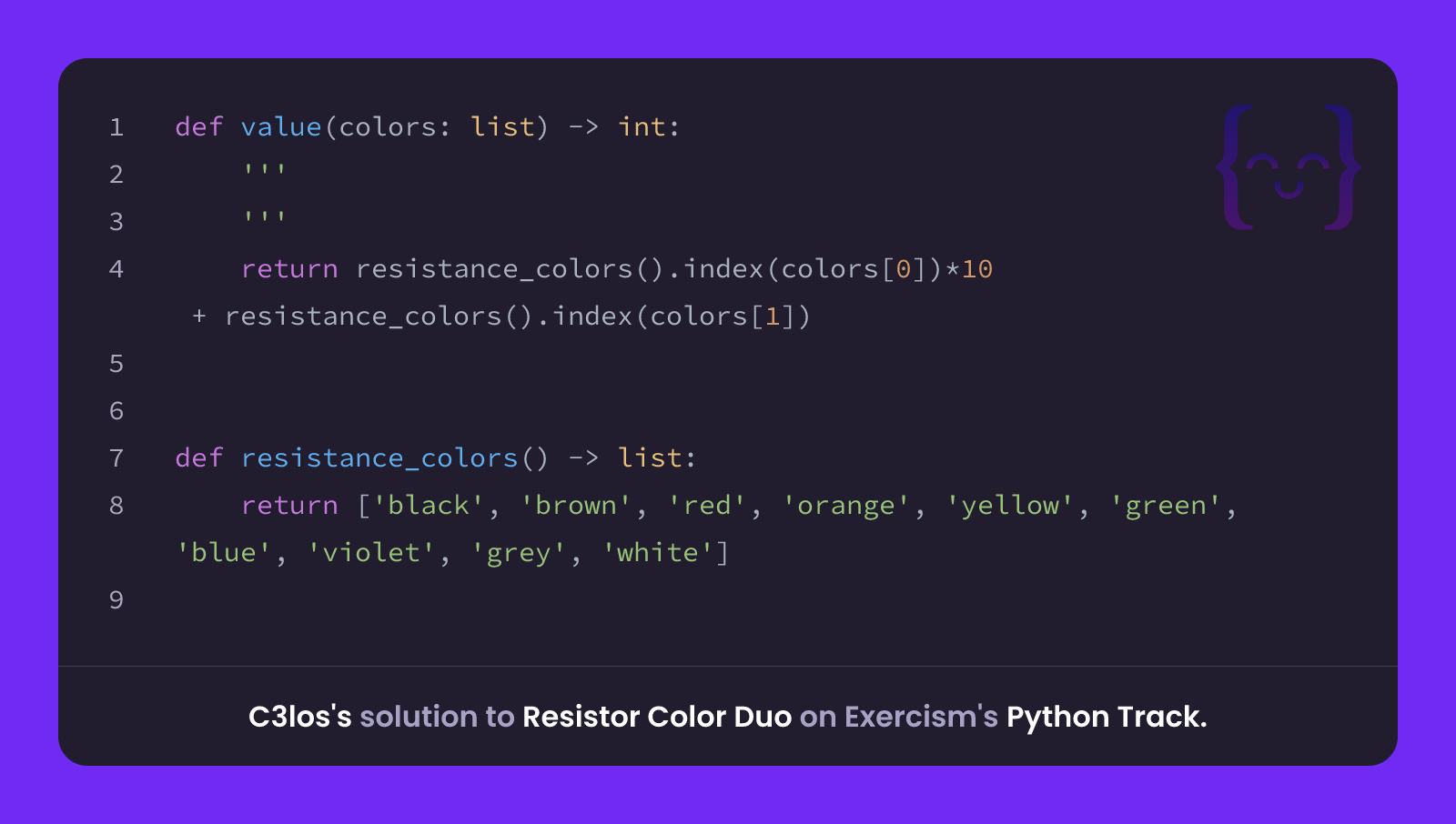 C3los's solution for Resistor Color Duo in Python on Exercism