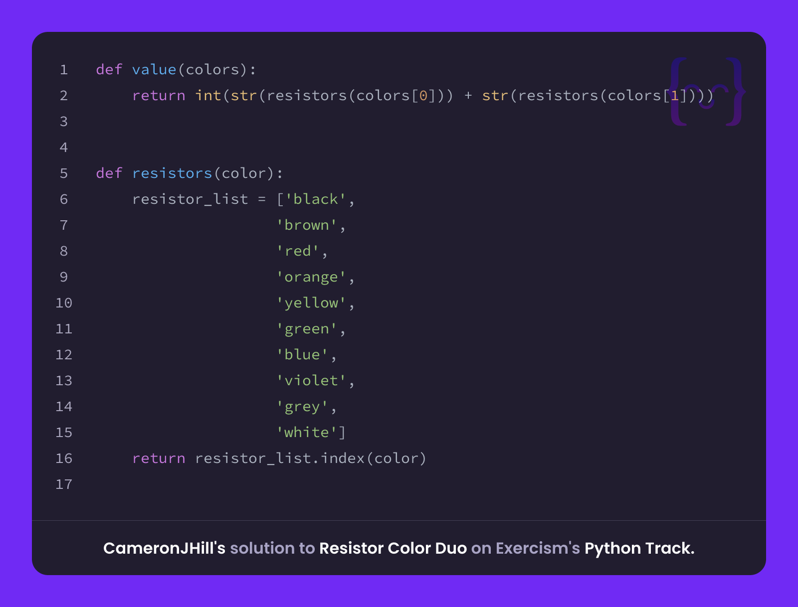 CameronJHill's solution for Resistor Color Duo in Python on Exercism
