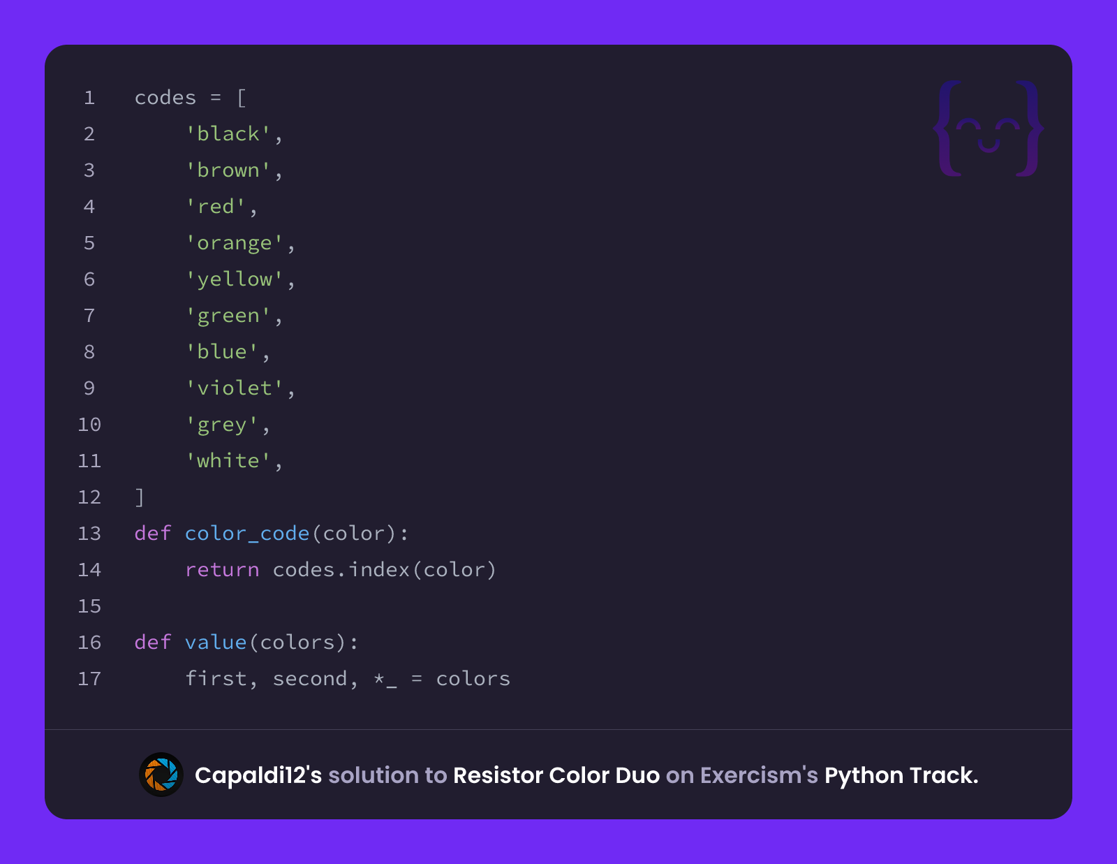 Capaldi12's solution for Resistor Color Duo in Python on Exercism