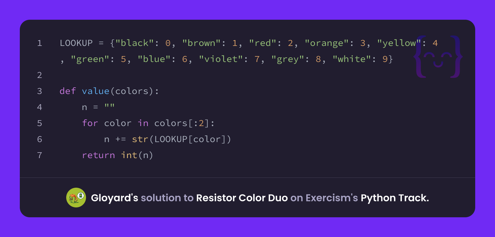 Gloyard's solution for Resistor Color Duo in Python on Exercism