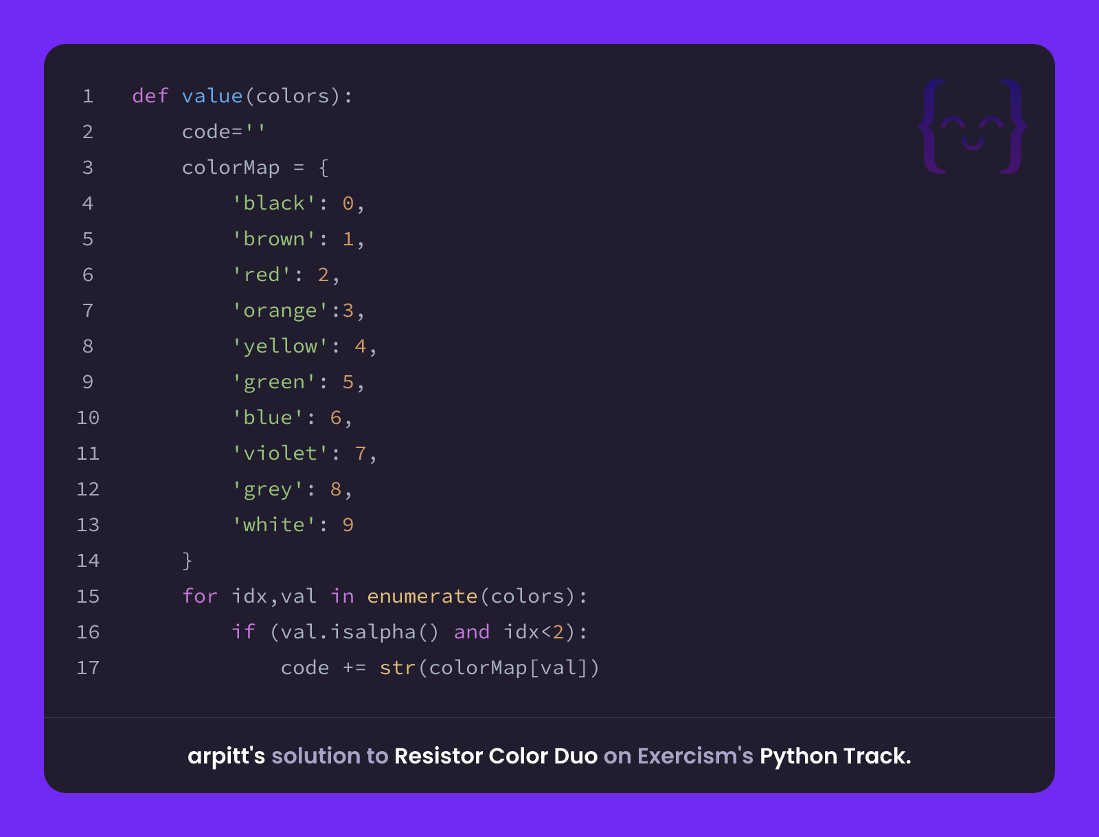 arpitt's solution for Resistor Color Duo in Python on Exercism