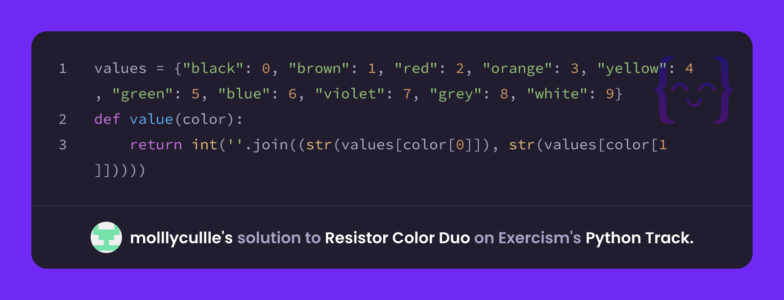 molllycullle's solution for Resistor Color Duo in Python on Exercism