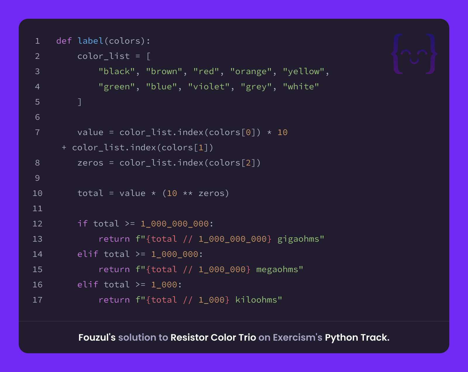Fouzul's solution for Resistor Color Trio in Python on Exercism