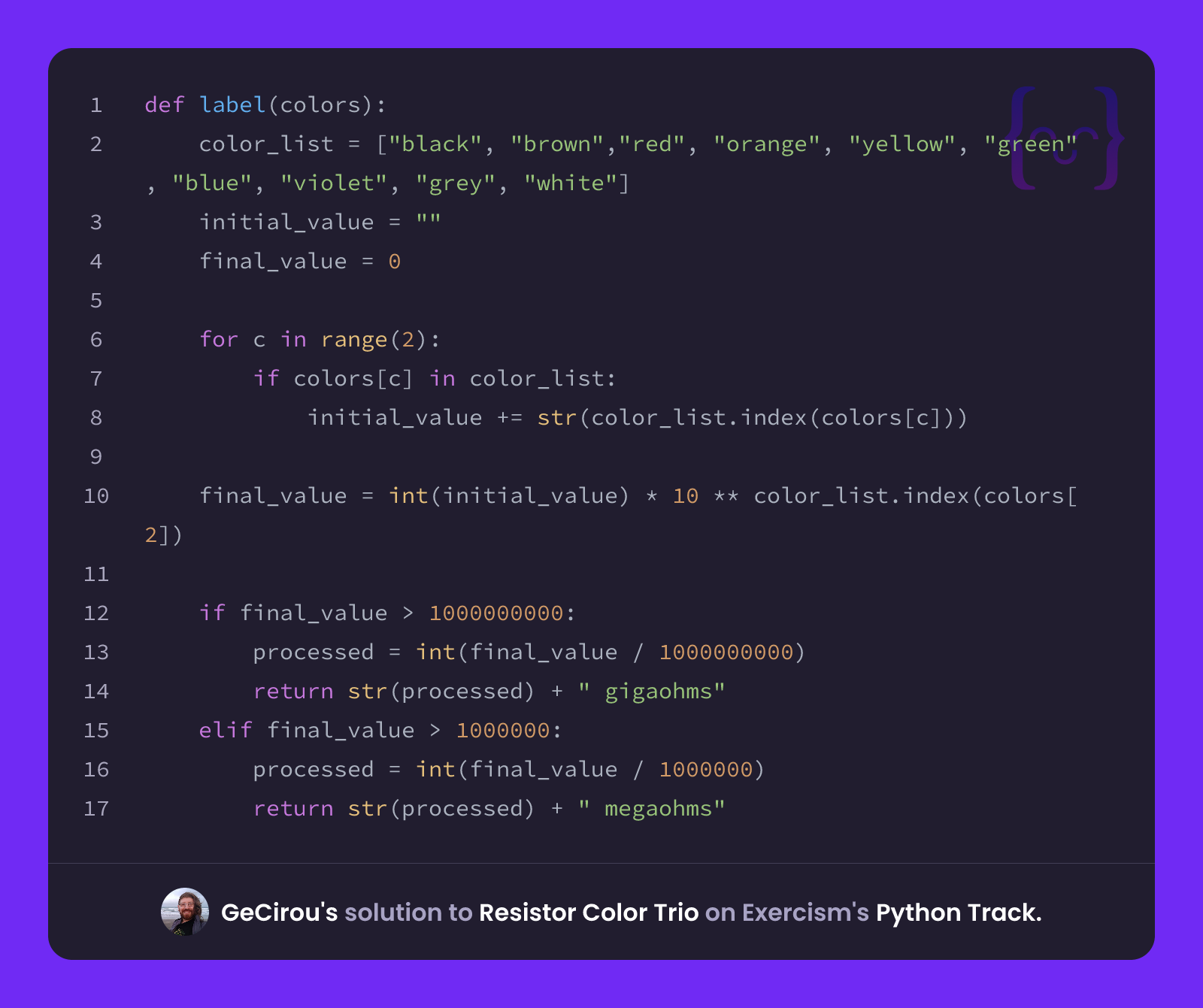 GeCirou's solution for Resistor Color Trio in Python on Exercism