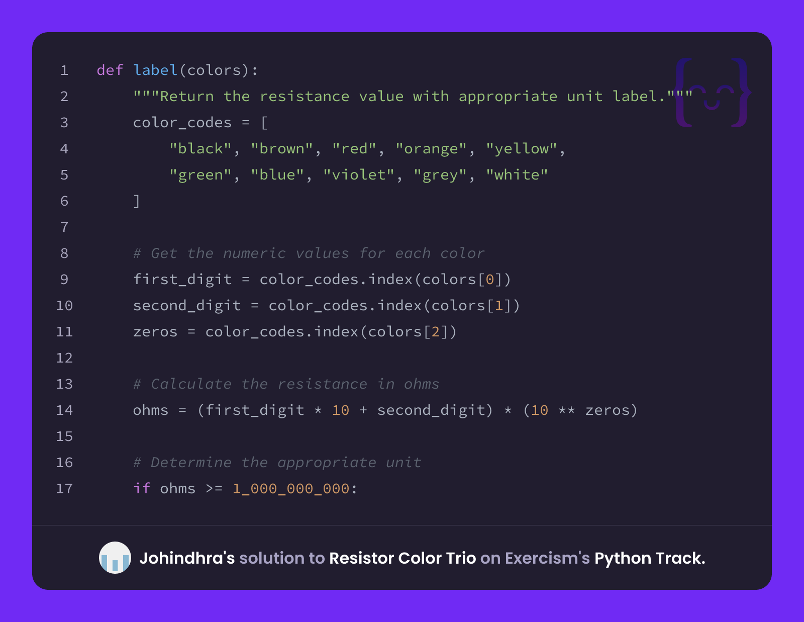 Johindhra's solution for Resistor Color Trio in Python on Exercism