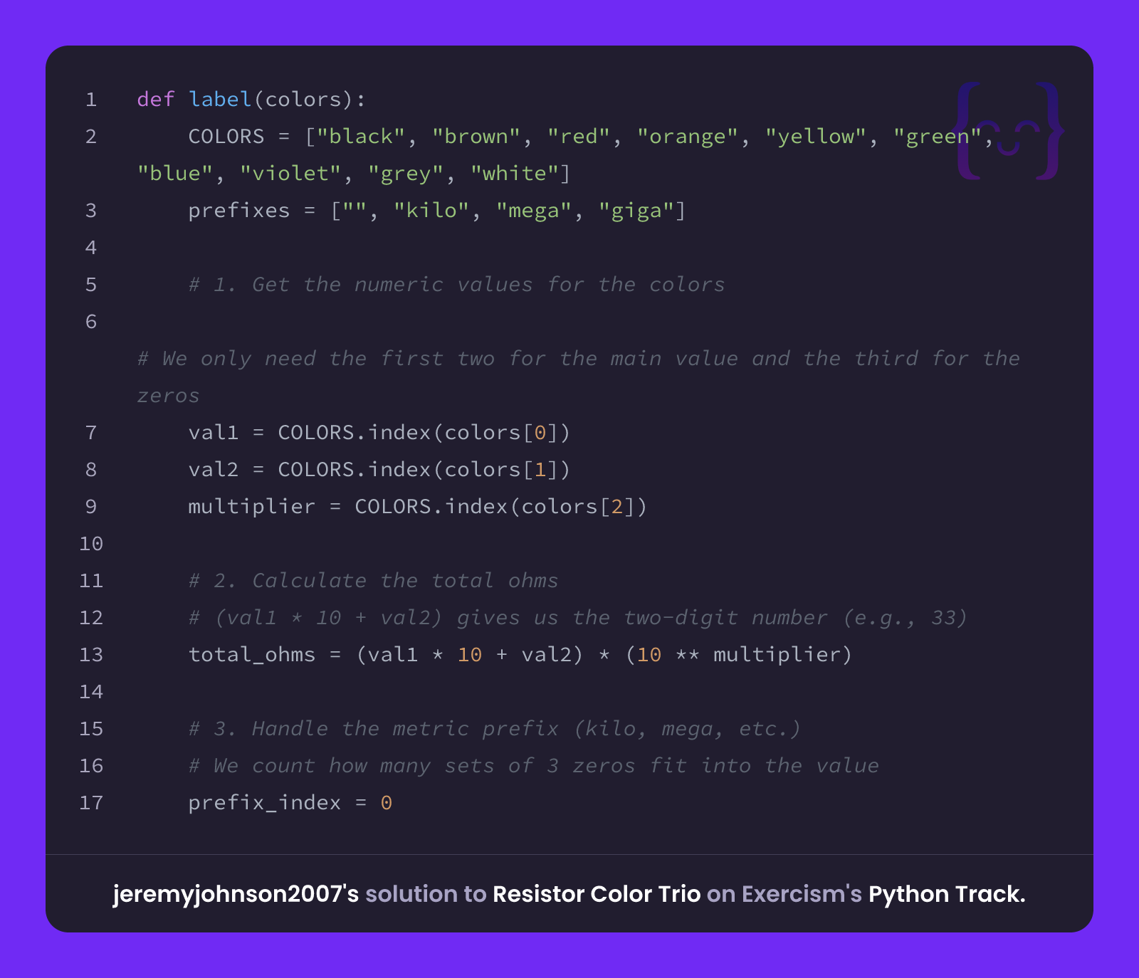 jeremyjohnson2007's solution for Resistor Color Trio in Python on Exercism