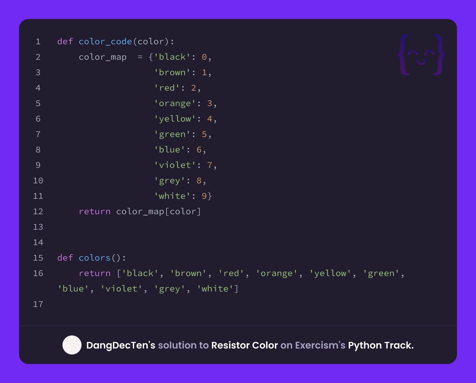DangDecTen's solution for Resistor Color in Python on Exercism