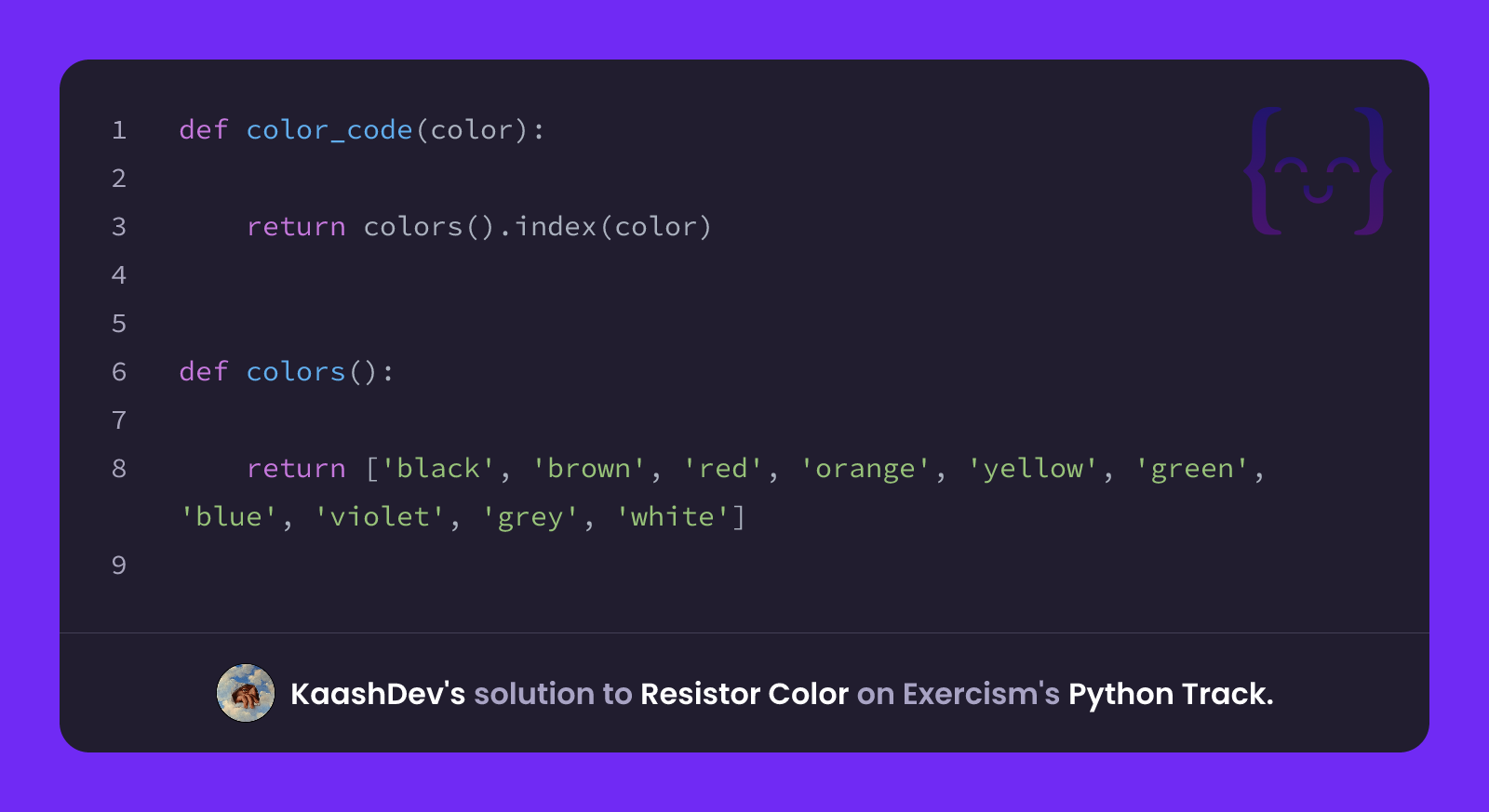 KaashDev's solution for Resistor Color in Python on Exercism