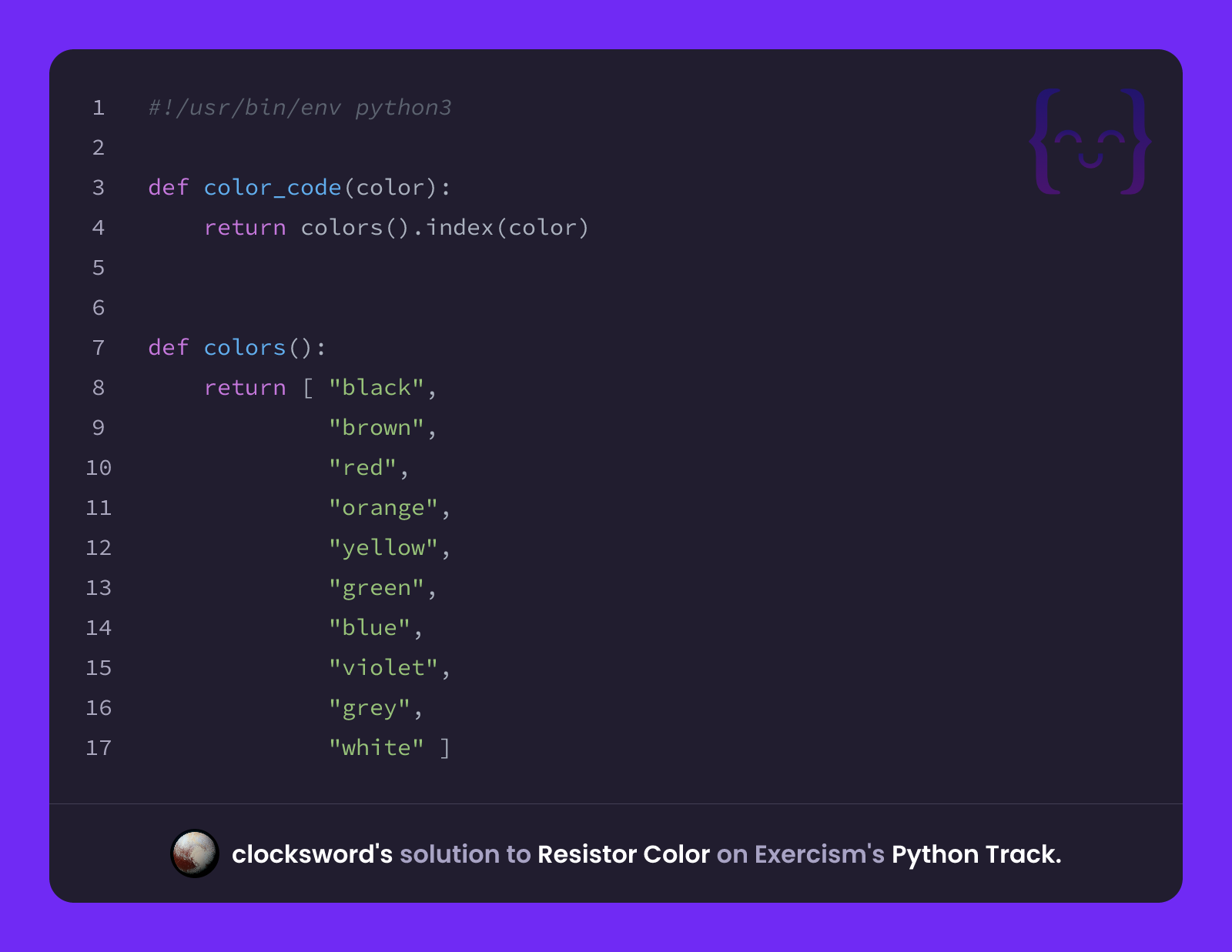 clocksword's solution for Resistor Color in Python on Exercism