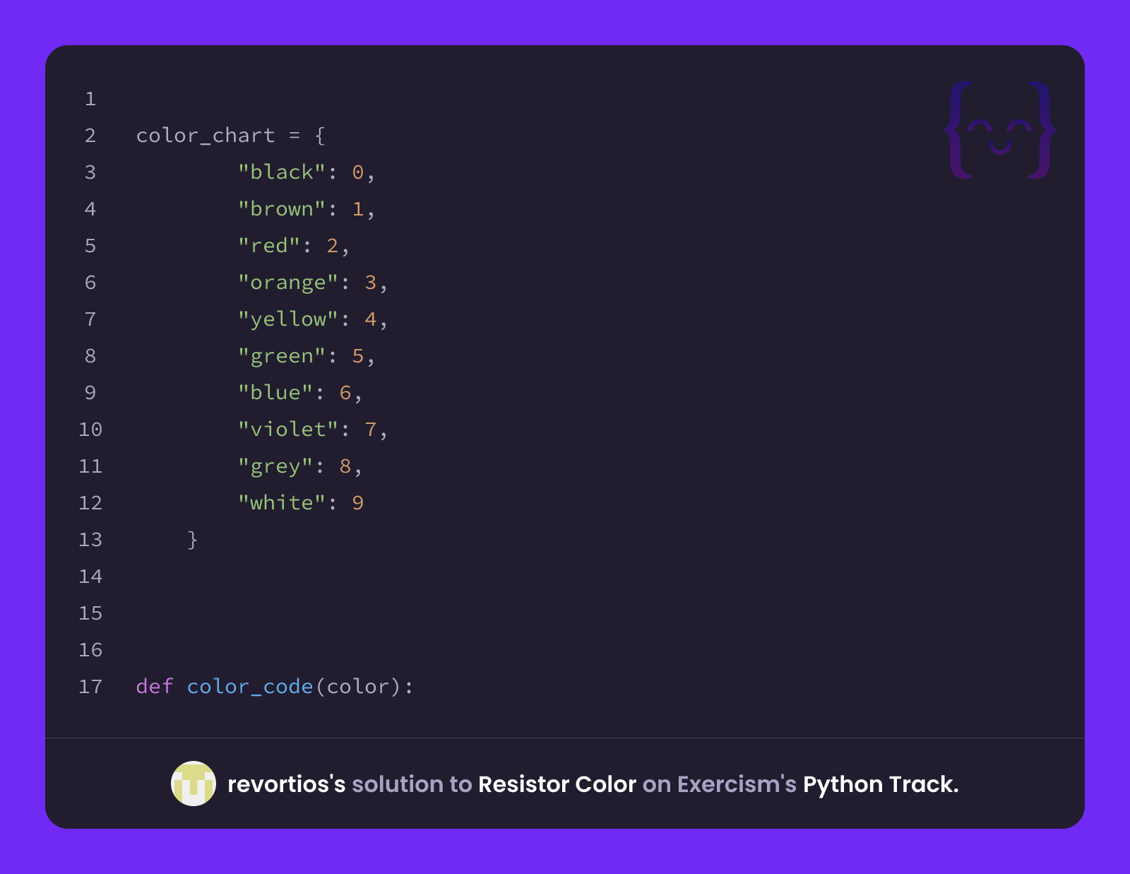 revortios's solution for Resistor Color in Python on Exercism