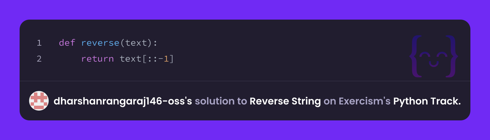 dharshanrangaraj146-oss's solution for Reverse String in Python on Exercism