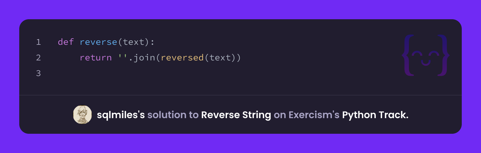 sqlmiles's solution for Reverse String in Python on Exercism