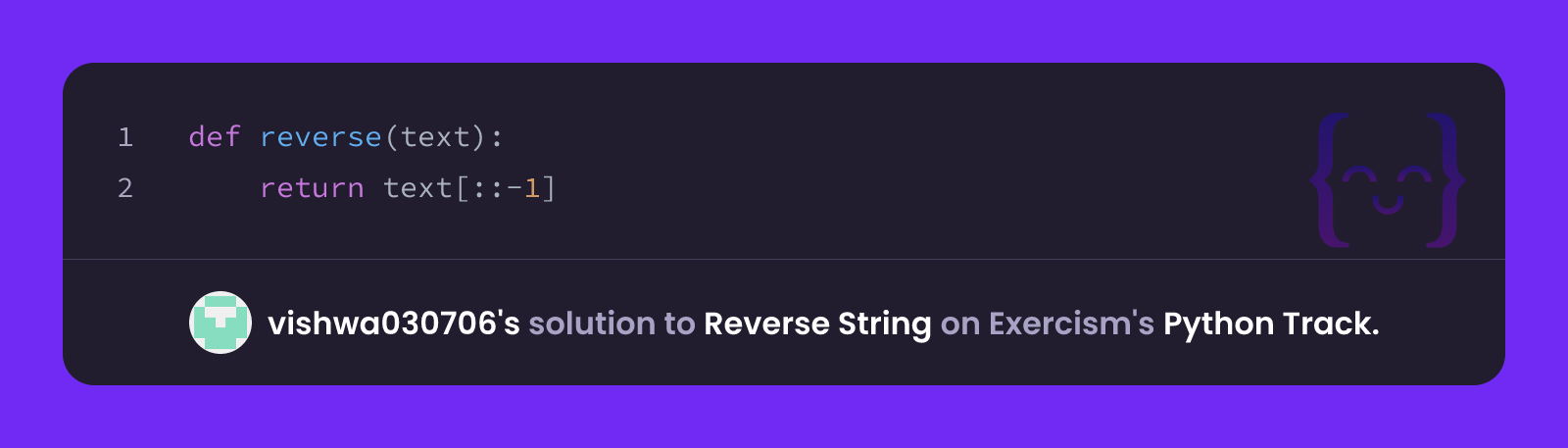 vishwa030706's solution for Reverse String in Python on Exercism