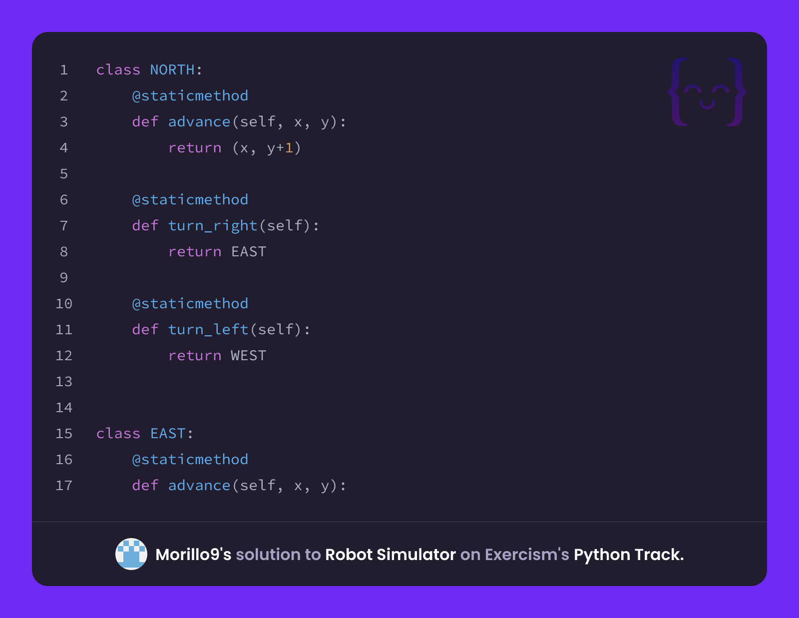 Morillo9's solution for Robot Simulator in Python on Exercism