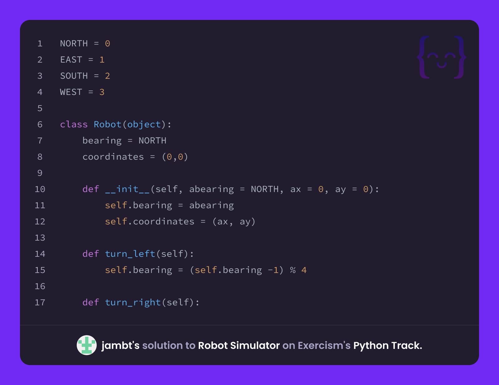jambt's solution for Robot Simulator in Python on Exercism