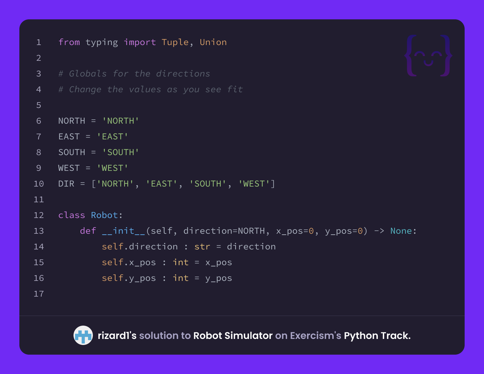 rizard1's solution for Robot Simulator in Python on Exercism
