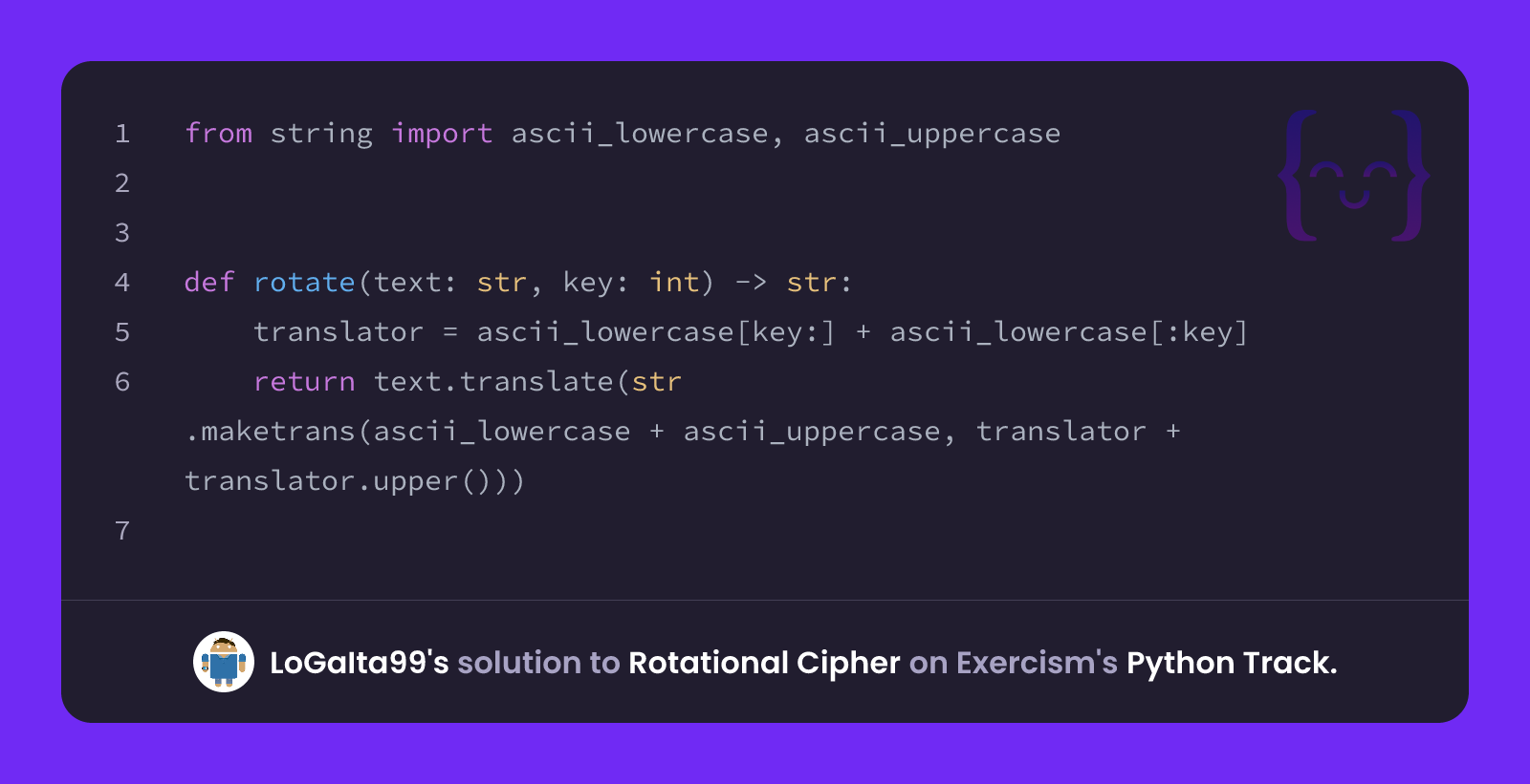 LoGaIta99's solution for Rotational Cipher in Python on Exercism