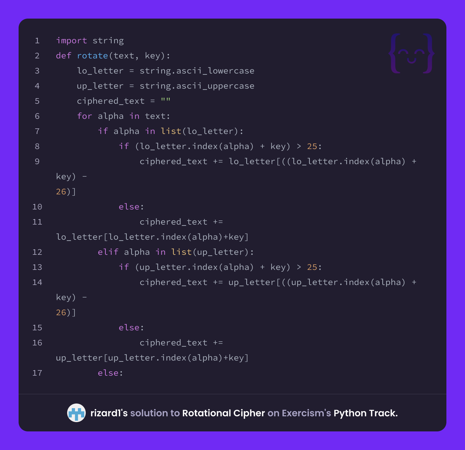 rizard1's solution for Rotational Cipher in Python on Exercism
