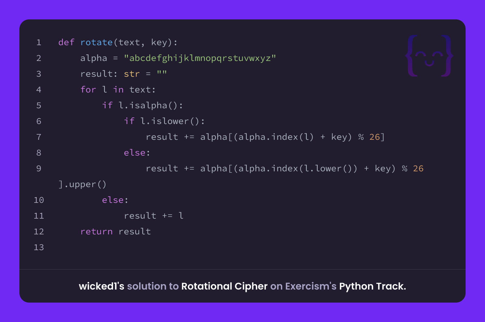 wicked1's solution for Rotational Cipher in Python on Exercism