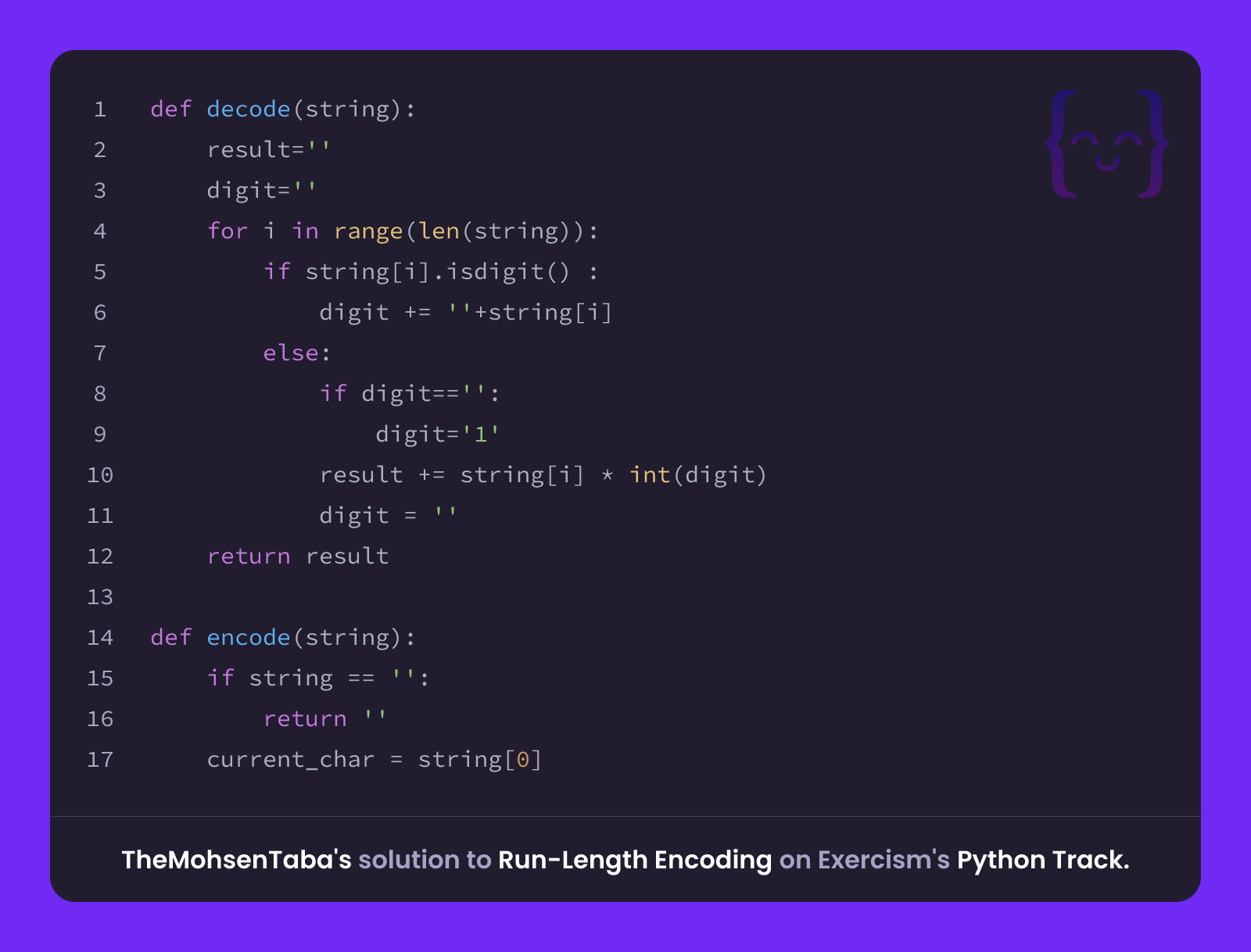 TheMohsenTaba's solution for Run-Length Encoding in Python on Exercism