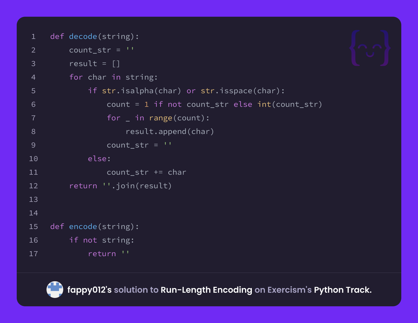 fappy012's solution for Run-Length Encoding in Python on Exercism