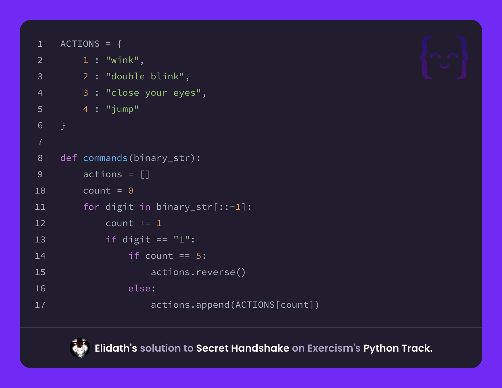 Elidath's solution for Secret Handshake in Python on Exercism