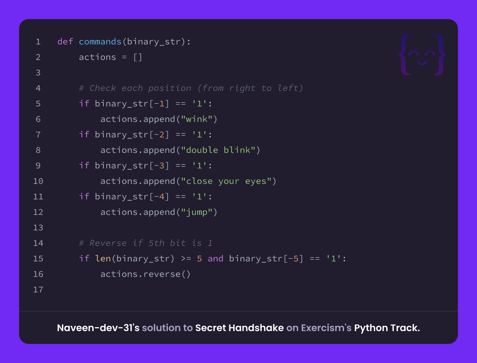 Naveen-dev-31's solution for Secret Handshake in Python on Exercism