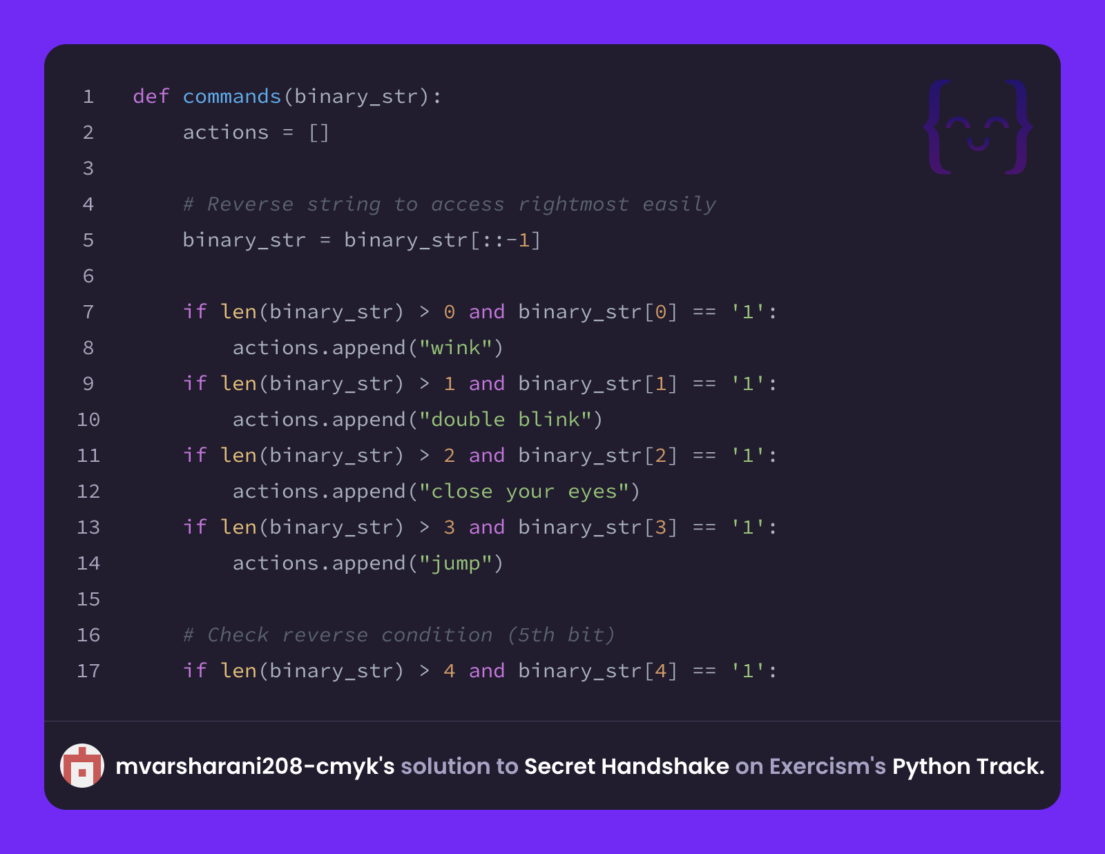 mvarsharani208-cmyk's solution for Secret Handshake in Python on Exercism