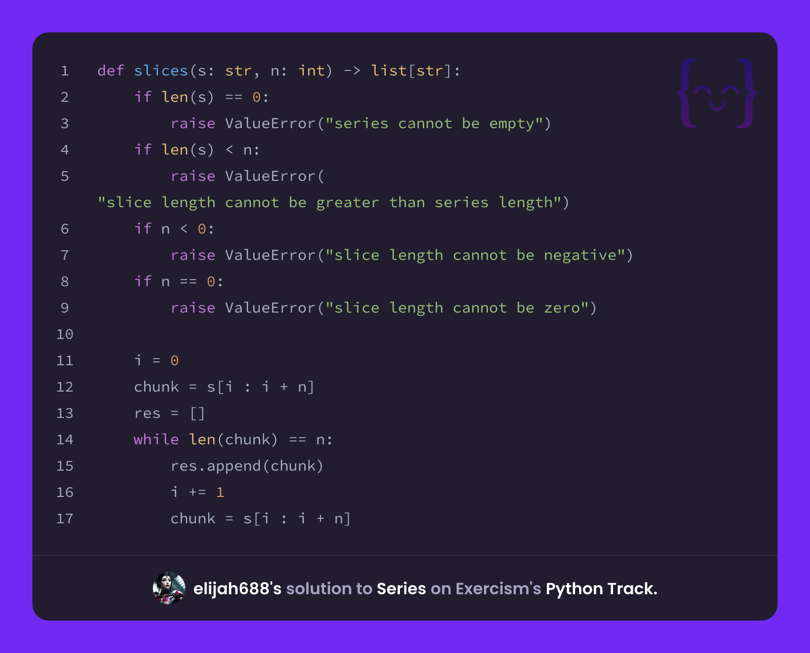 elijah688's solution for Series in Python on Exercism