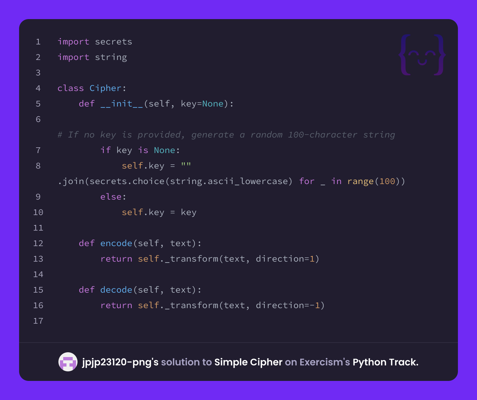 jpjp23120-png's solution for Simple Cipher in Python on Exercism