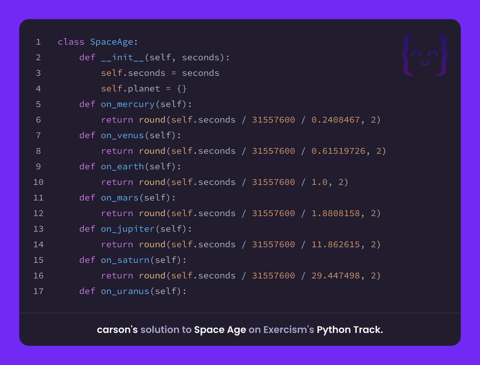 carson's solution for Space Age in Python on Exercism
