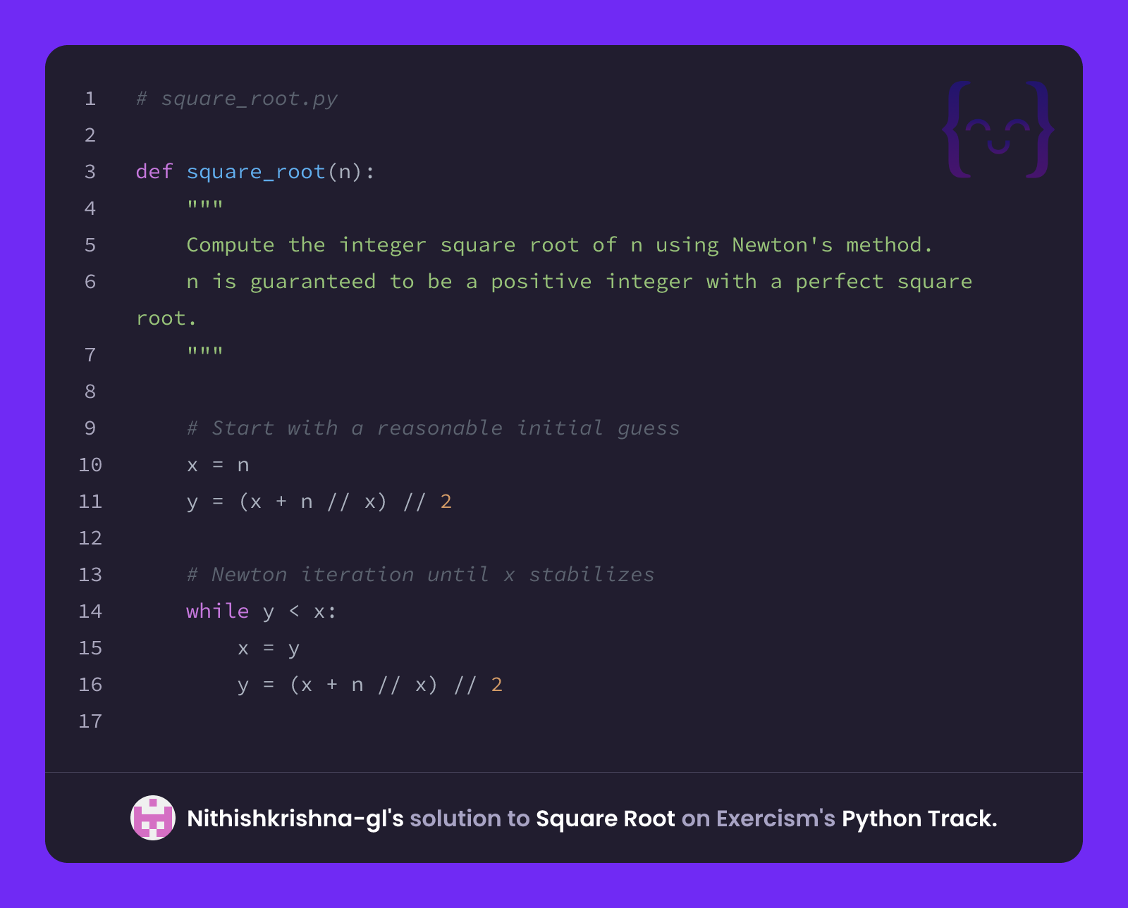 Nithishkrishna-gl's solution for Square Root in Python on Exercism