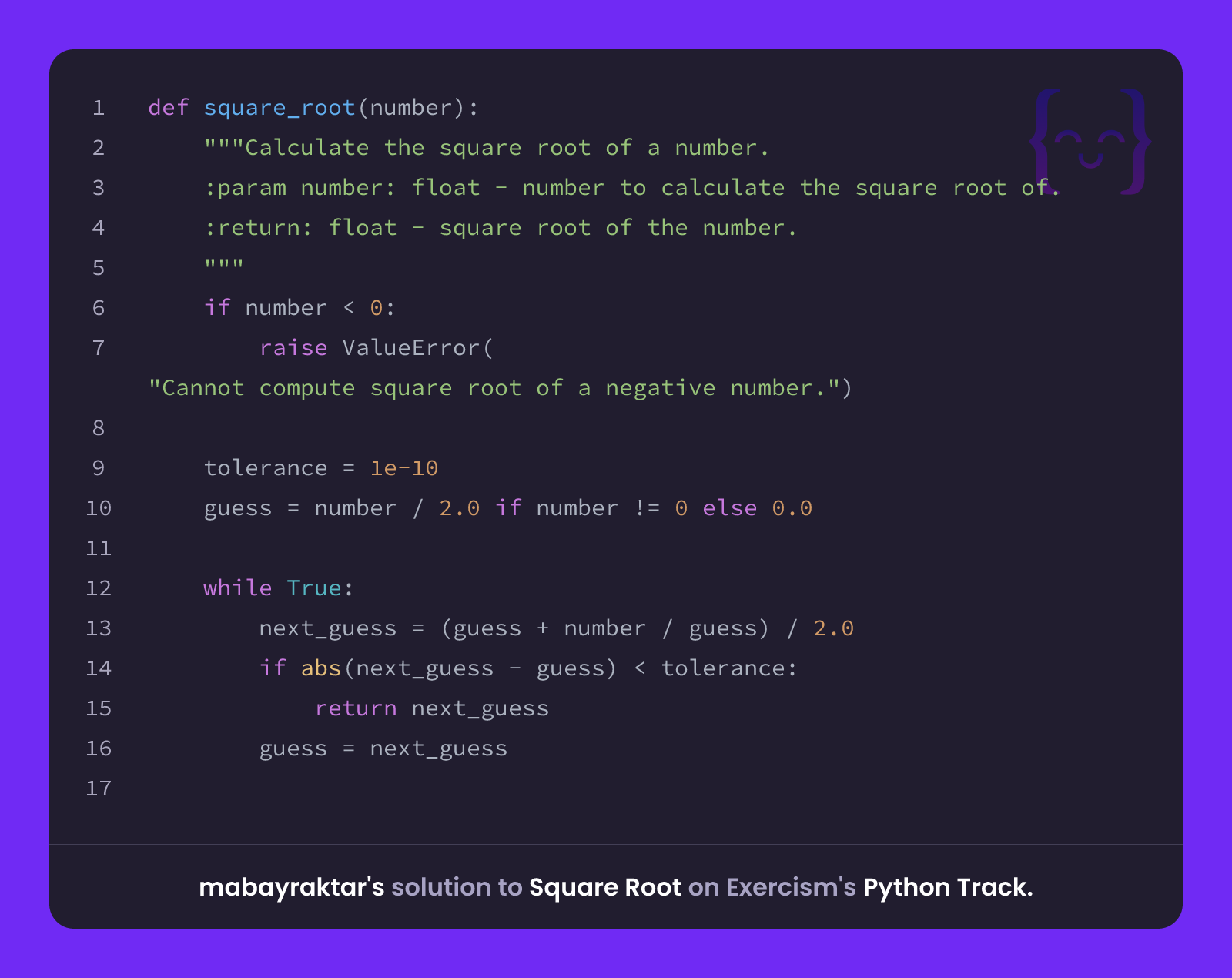 mabayraktar's solution for Square Root in Python on Exercism