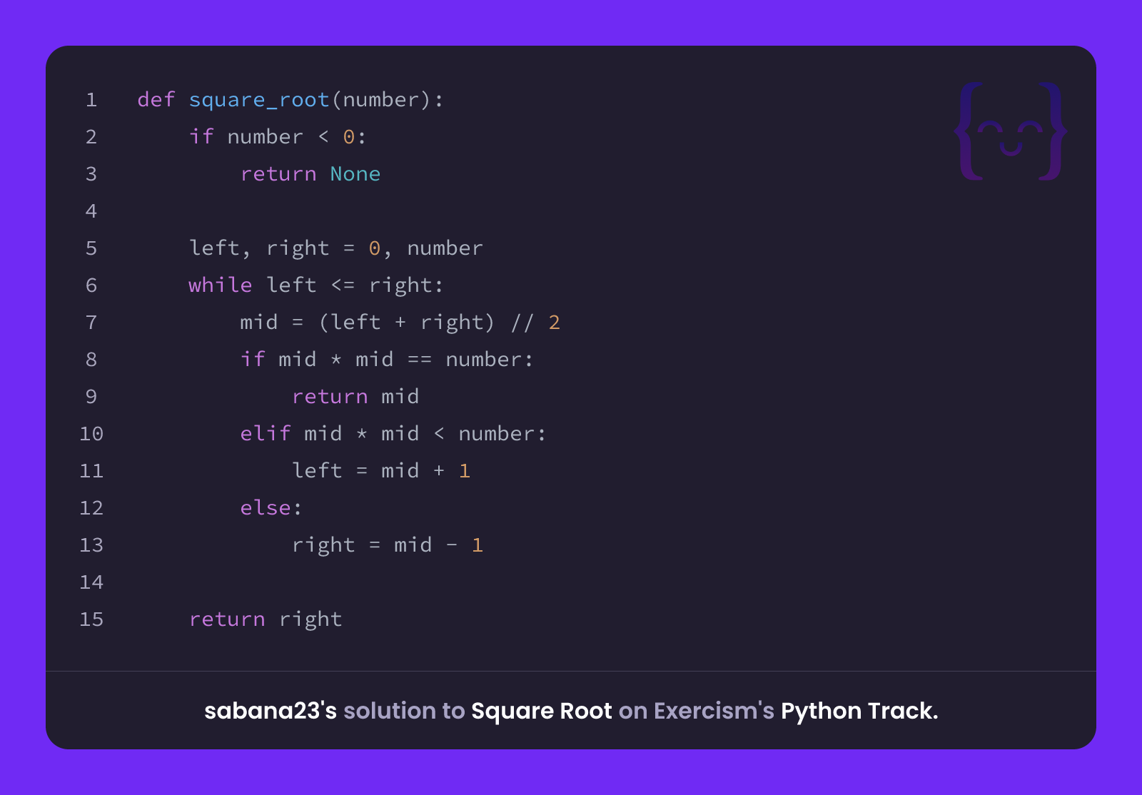 sabana23's solution for Square Root in Python on Exercism