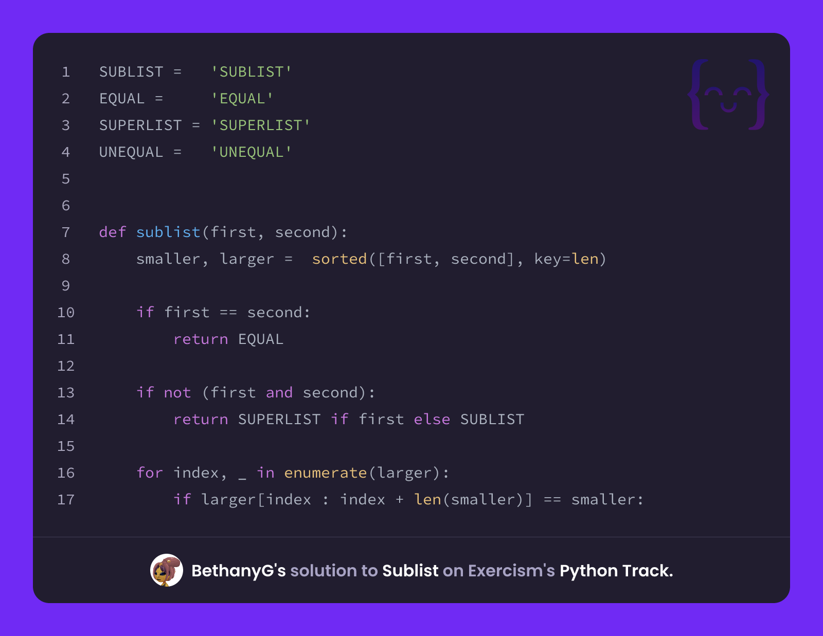 BethanyG's solution for Sublist in Python on Exercism