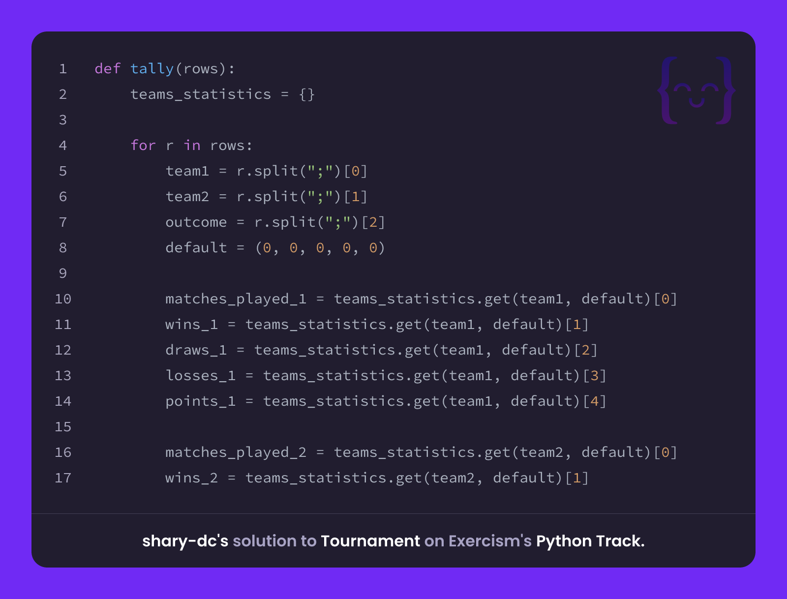 shary-dc's solution for Tournament in Python on Exercism