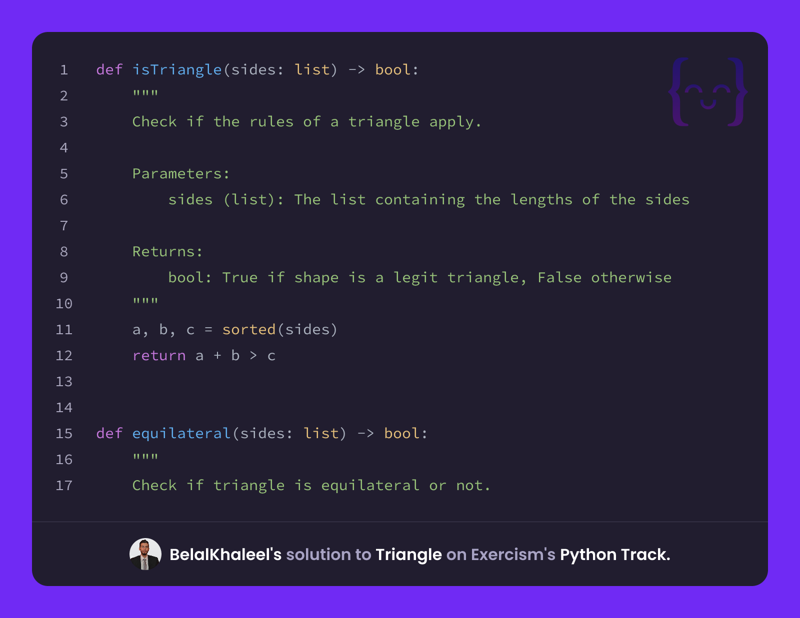 BelalKhaleel's solution for Triangle in Python on Exercism