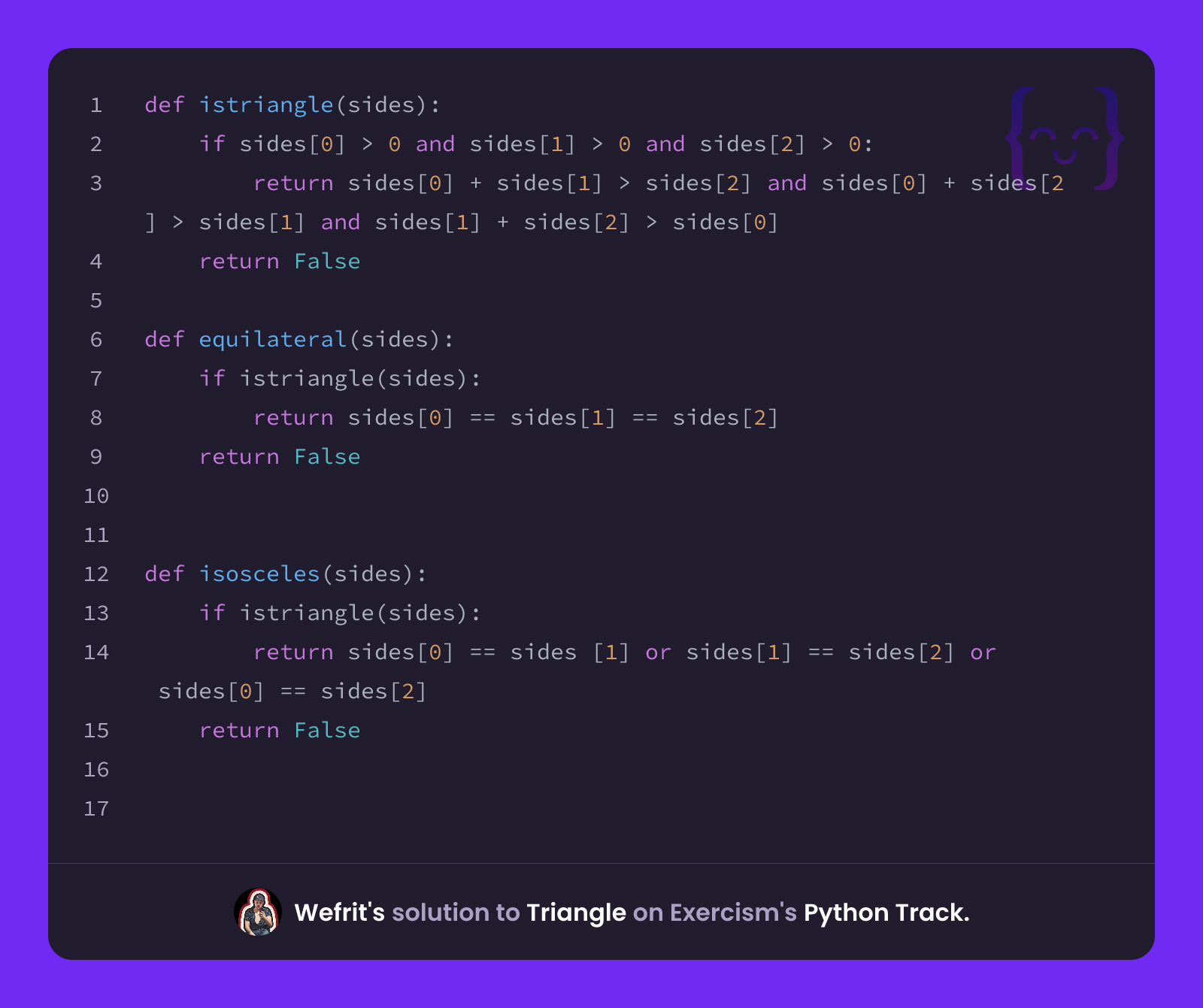 Python Triangle Flowchart Wefrit's solution for Triangle in Python on Exercism