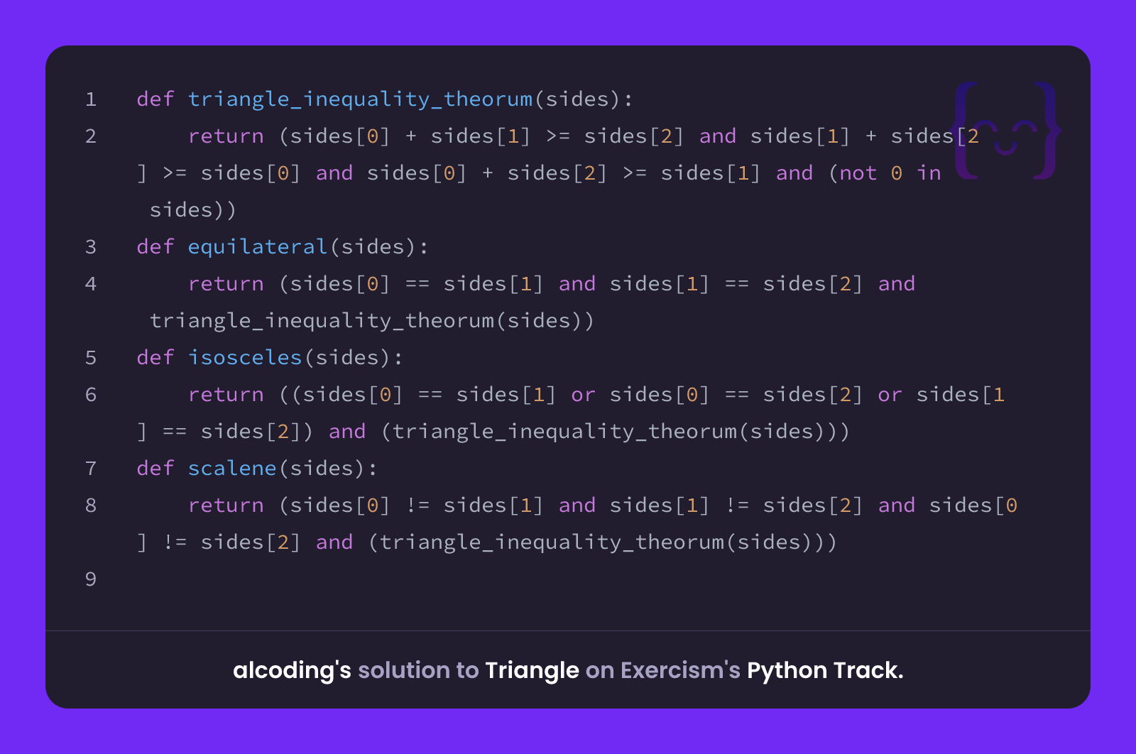 alcoding's solution for Triangle in Python on Exercism