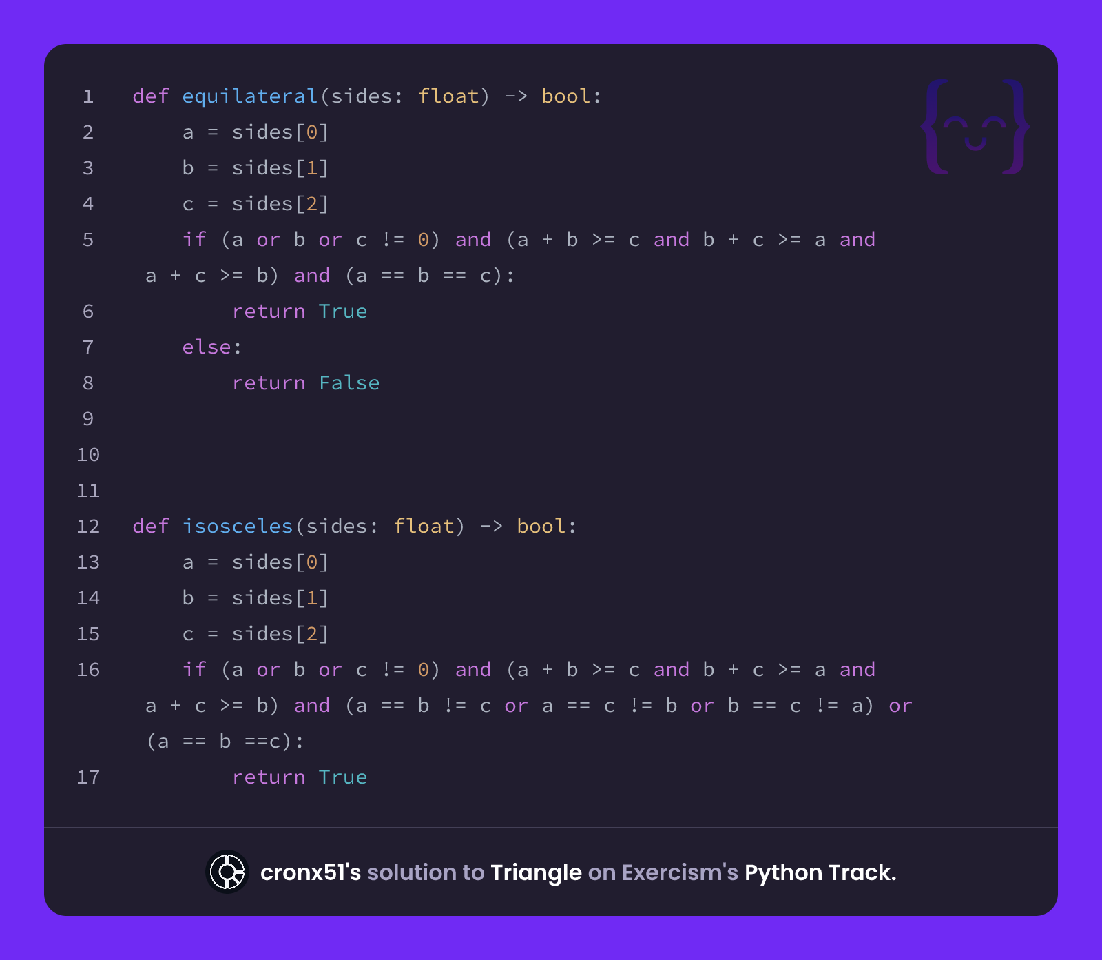 cronx51's solution for Triangle in Python on Exercism