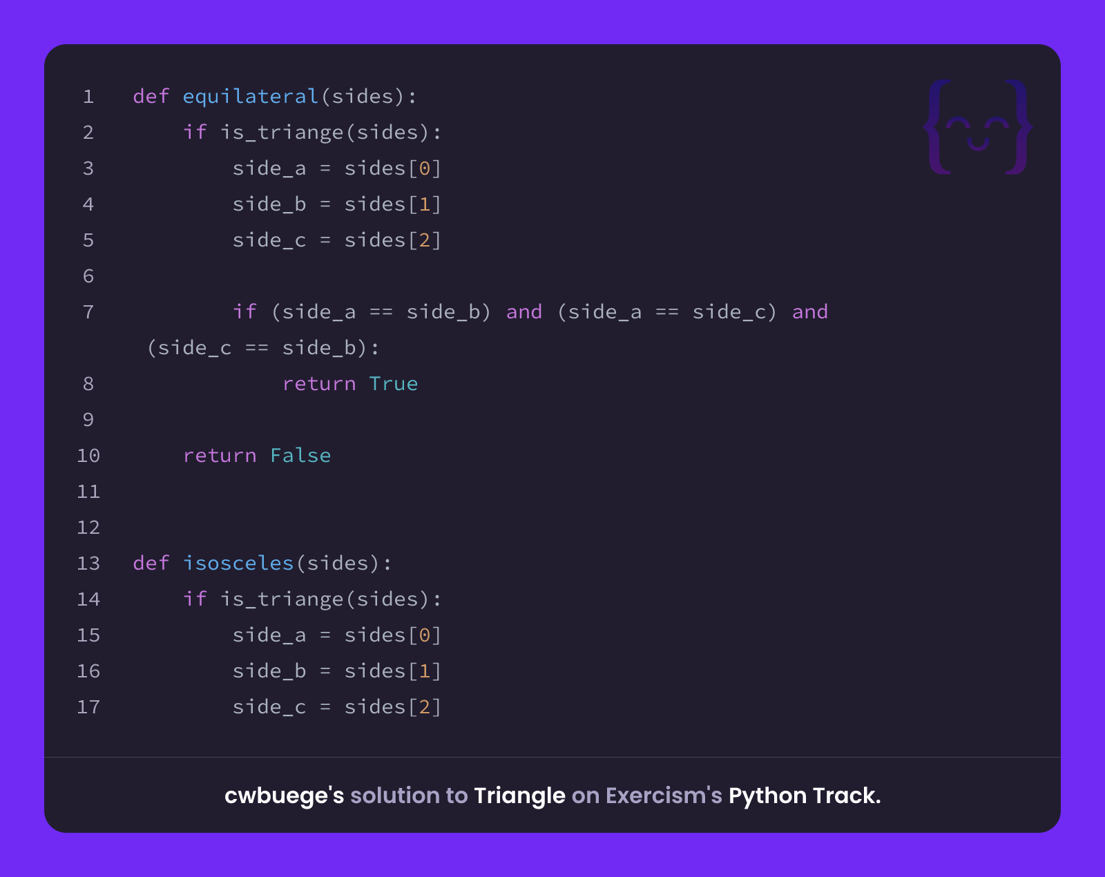 cwbuege's solution for Triangle in Python on Exercism