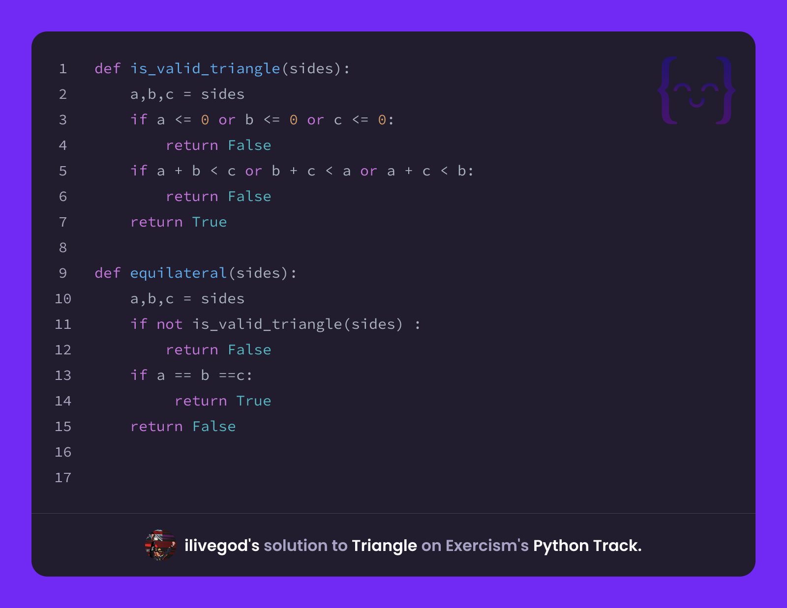 ilivegod's solution for Triangle in Python on Exercism